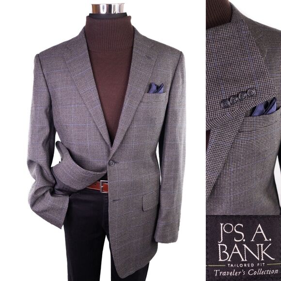 Jos. A. Bank Traveler Collection Tailored Fit Blazer Sport Coat 43L Houndstooth - Picture 1 of 14